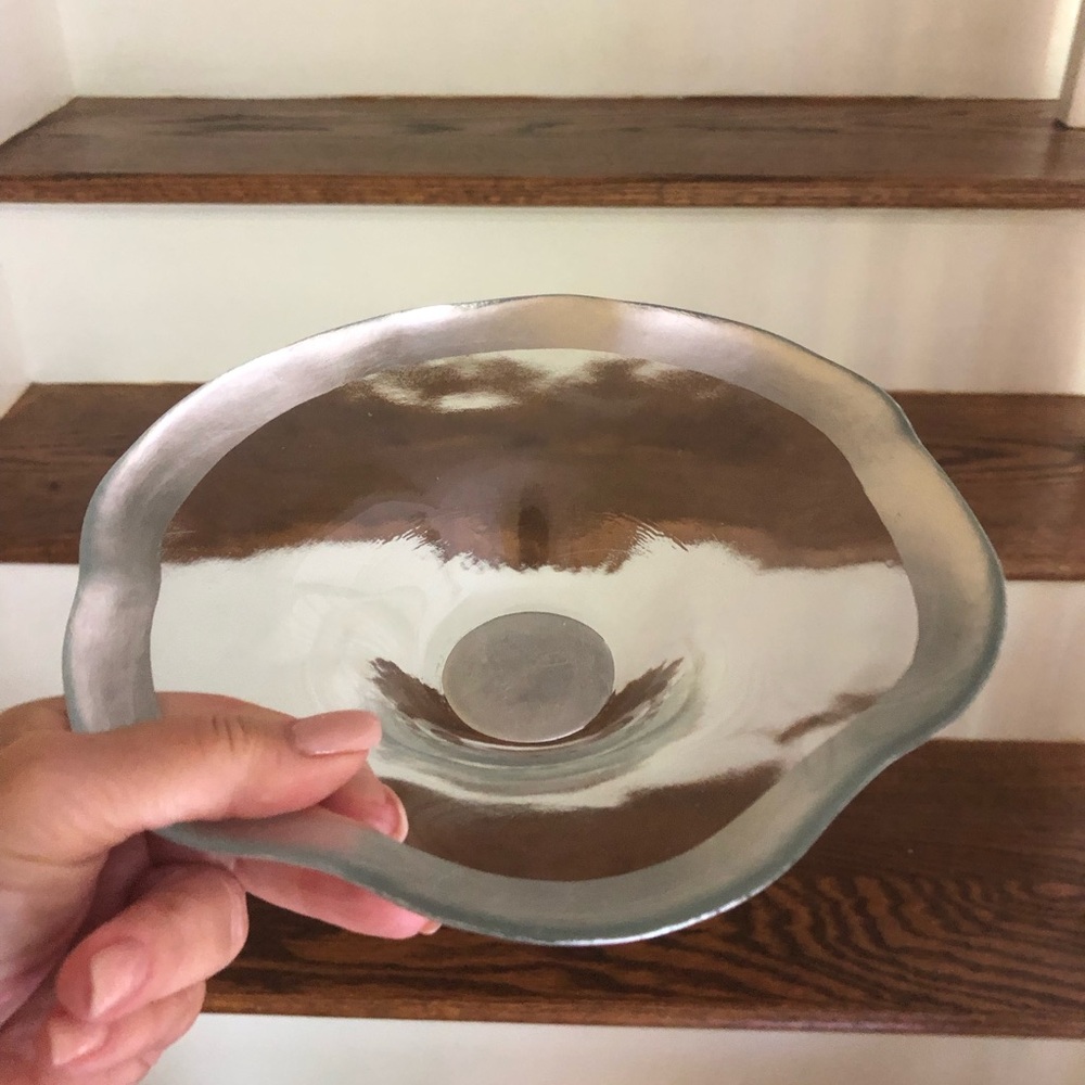 BADASH Poland Wavy Ripply Art Bowl with Silver Leaf Detailing. 8”